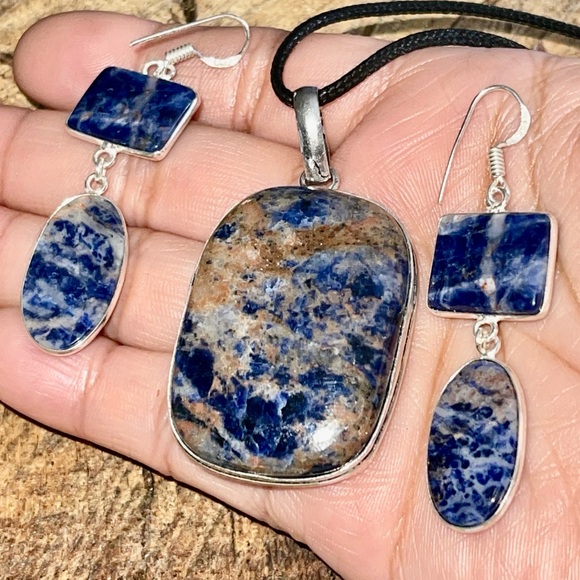 Navy Sodalite Pendant & Earrings Set - Picture 2 of 9